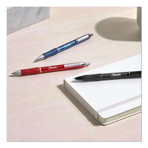 Image of Sharpie® S-Gel 2194703 S-Gel Premium Metal Barrel Gel Pen, Retractable, Medium 0.7 mm, Black Ink, Black Barrel, 4/Pack