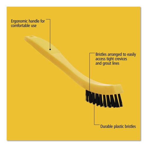 Image of Rubbermaid® Commercial FG9B5600BLA Synthetic-Fill Tile and Grout Brush, Black Plastic Bristles, 2.5" Brush, 8.5" Yellow Plastic Handle