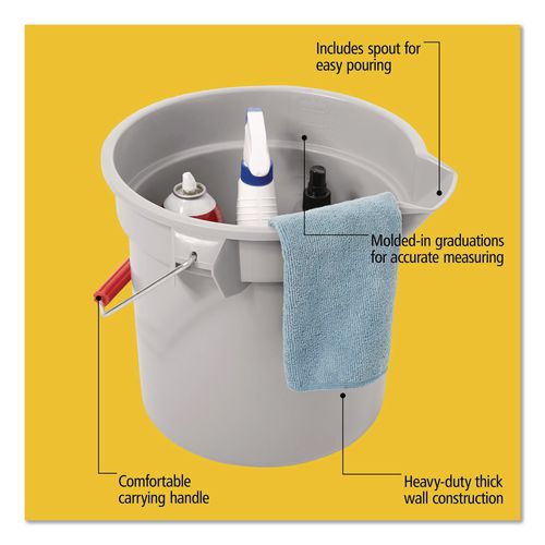 Image of Rubbermaid® Commercial FG261400GRAY 14 Quart Round Utility Bucket, Plastic, Gray, 12" dia