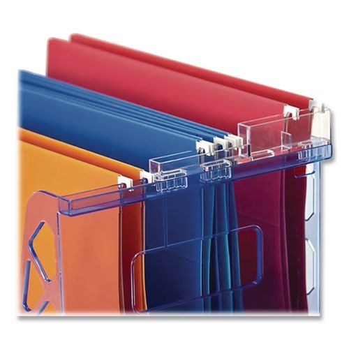 Image of Officemate 23221 Blue Glacier Desktop File Organizer, 1 Section, Letter-Size, 8.63" Long, Translucent Blue
