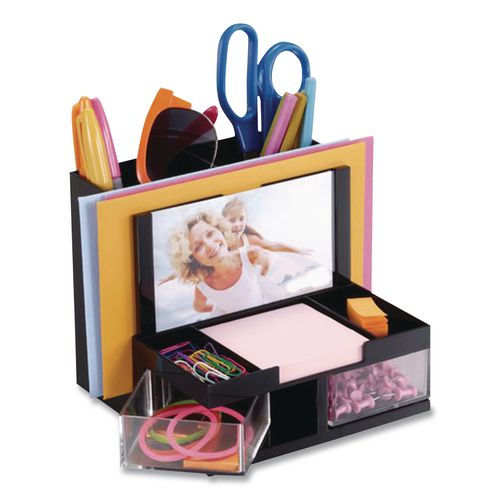 Image of Officemate 23112 VersaPlus Desk Organizer,7 Compartments, Plastic, 6.19 x 6.31 x 5.5, Black