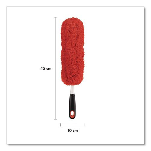 Image of OXO 1335180 Good Grips Microfiber Duster, 4" X 12" Orange Duster Head, 6" Black Handle