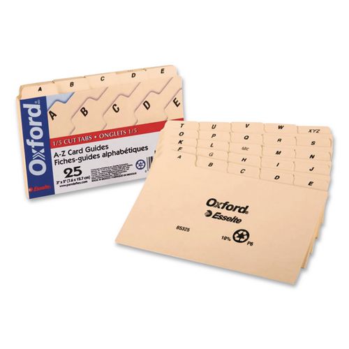 Image of Oxford B5325 A-Z Index Card Files, 1/5-Cut Top Tab, Assorted Position, 3 x 5, Manila, 25/Set