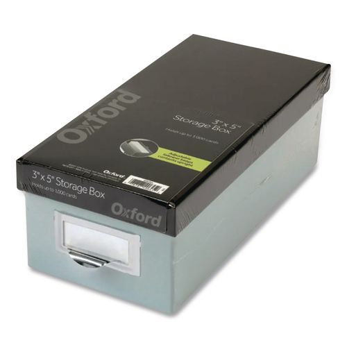 Image of Oxford 406355 Index Card Storage Box, Holds 1,000 3 X 5 Cards, 5.5 X 11.5 X 3.88, Pressboard, Blue Fog/black