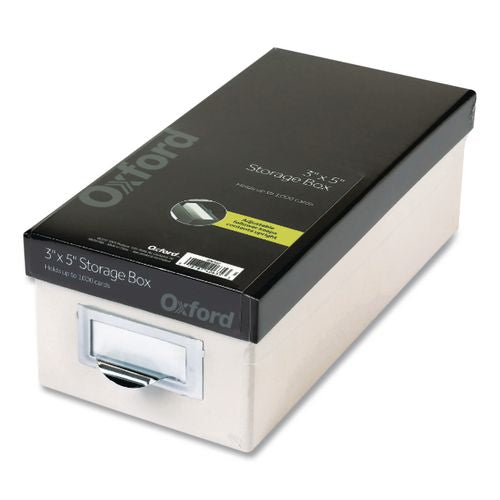 Image of Oxford 406350 Index Card Storage Box, Holds 1,000 3 X 5 Cards, 5.5 X 11.5 X 3.88, Pressboard, Marble White/black