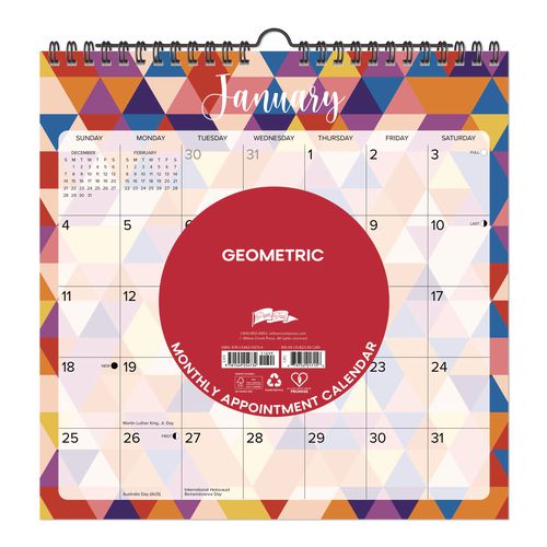 Image of Willow Creek Press 54734 Geometric 2026 Spiral Wall Calendar, Geometric Artwork, 12 x 12, Multicolor Sheets, 12-Month (Jan to Dec): 2026