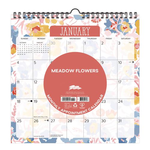 Image of Willow Creek Press 54741 Meadow Flowers 2026 Spiral Wall Calendar, Floral Artwork, 12 x 12, Multicolor Sheets, 12-Month (Jan to Dec): 2026