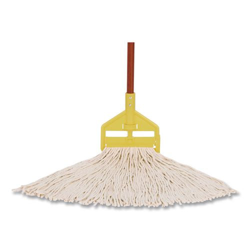 Image of Rubbermaid® Commercial FGF11600WH00 Non-Launderable Premium Cut-End Cotton Wet Mop Head, 16 oz, White, 1" White Band, 12/Carton