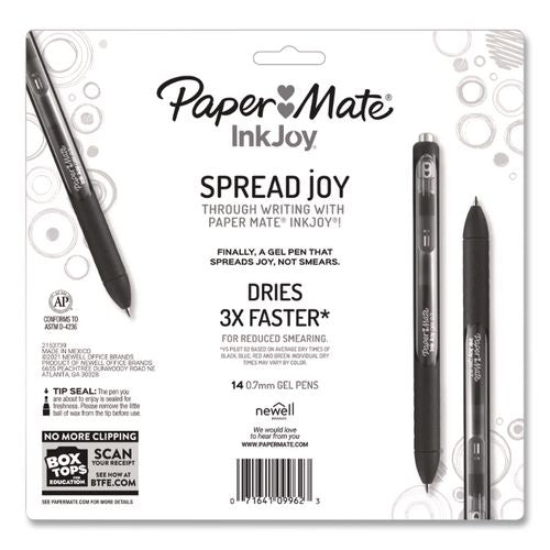Image of Paper MateÂ® INKJOY GEL PEN, RETRACTABLE, FINE 0.5 MM, ASSORTED INK AND BARREL COLORS, 14/PACK