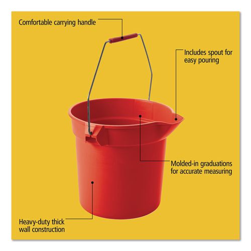 Image of Rubbermaid® Commercial FG296300RED BRUTE Round Utility Pail, 10 qt, Plastic, Red, 10.5" dia
