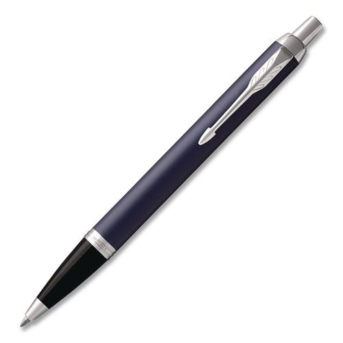 Image of Parker® 1975554 IM Ballpoint Pen, Retractable, Medium 0.7 mm, Blue Ink, Black/Chrome Barrel