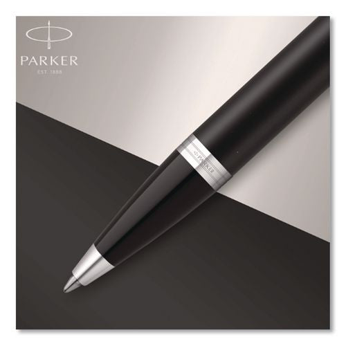 Image of Parker® 1975554 IM Ballpoint Pen, Retractable, Medium 0.7 mm, Blue Ink, Black/Chrome Barrel