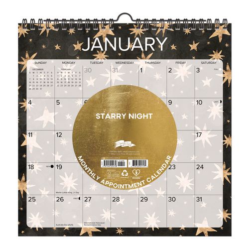 Image of Willow Creek Press 54758 Starry Night 2026 Spiral Wall Calendar, Starry Night Artwork, 12 x 12, Multicolor Sheets, 12-Month (Jan to Dec)