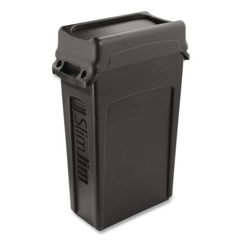 Image of Rubbermaid® Commercial FG267360BLA Swing Top Lid for Slim Jim Waste Containers, 11.38w x 20.5d x 5h, Black