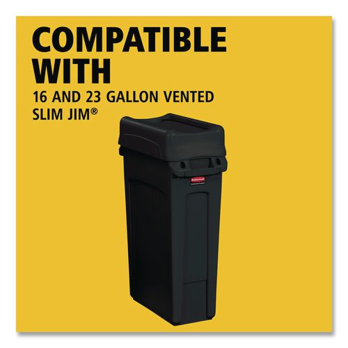 Image of Rubbermaid® Commercial FG267360BLA Swing Top Lid for Slim Jim Waste Containers, 11.38w x 20.5d x 5h, Black