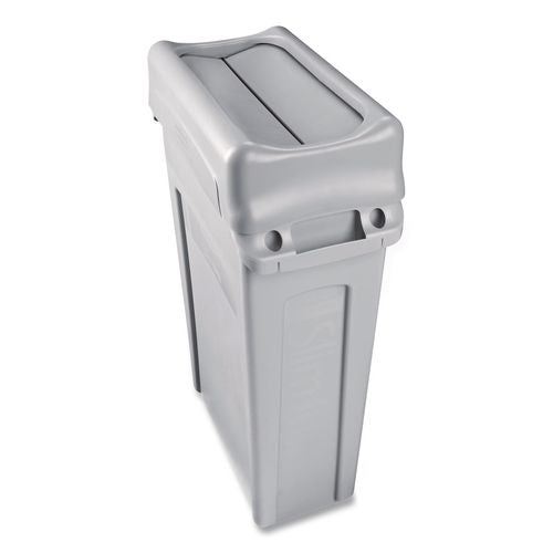 Image of Rubbermaid® Commercial FG267360GRAY Swing Lid For Slim Jim Waste Container, Gray