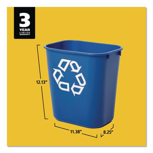 Image of Rubbermaid® Commercial FG295573BLUE Deskside Recycling Container, Small, 13.63 qt, Plastic, Blue