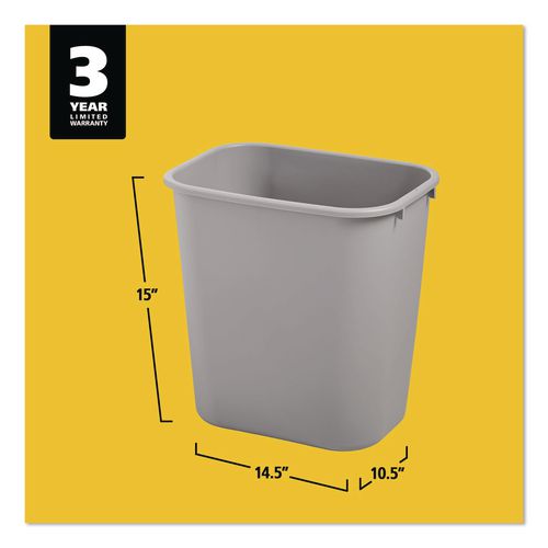 Image of Rubbermaid® Commercial FG295600GRAY Deskside Plastic Wastebasket, 7 gal, Plastic, Gray