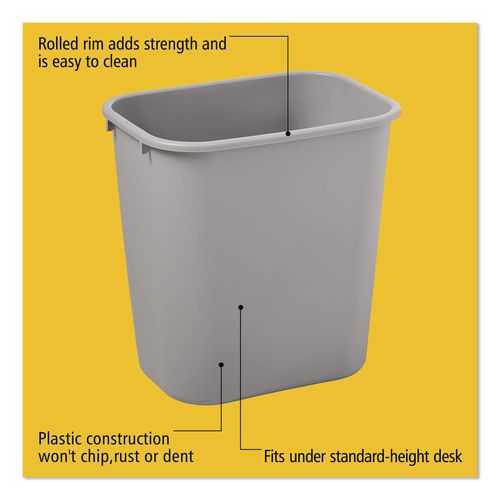 Image of Rubbermaid® Commercial FG295600GRAY Deskside Plastic Wastebasket, 7 gal, Plastic, Gray