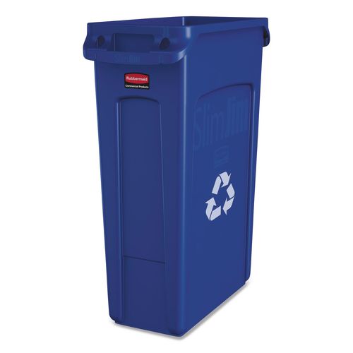 Image of Rubbermaid® Commercial FG354007BLUE Slim Jim Plastic Recycling Container with Venting Channels, 23 gal, Plastic,  Blue