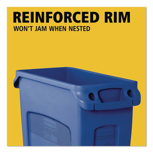 Image of Rubbermaid® Commercial FG354007BLUE Slim Jim Plastic Recycling Container with Venting Channels, 23 gal, Plastic,  Blue