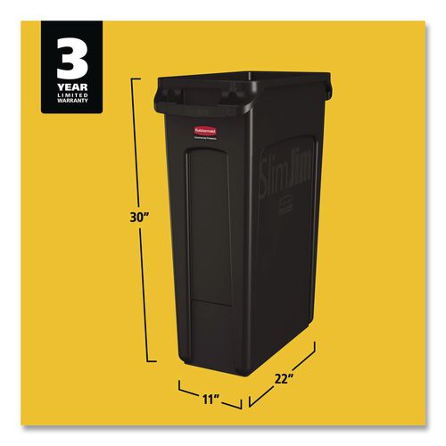 Image of Rubbermaid® Commercial FG354060BLA Slim Jim with Venting Channels, 23 gal, Plastic, Black