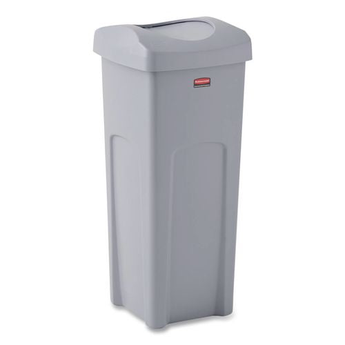 Image of Rubbermaid® Commercial 2143862 Universal Square Trash Can with Swing Lid, 23 gal, Plastic, Gray