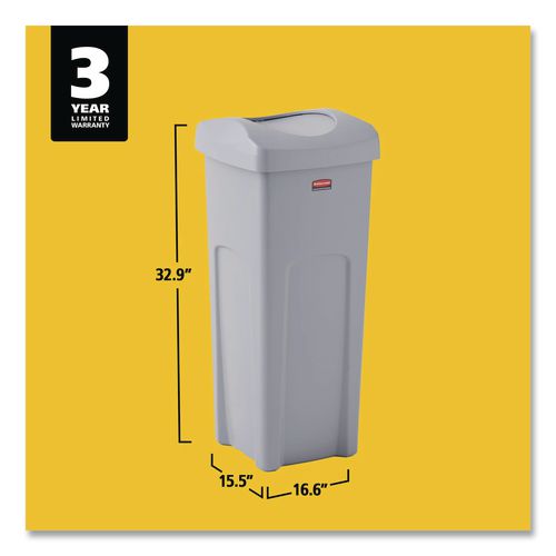 Image of Rubbermaid® Commercial 2143862 Universal Square Trash Can with Swing Lid, 23 gal, Plastic, Gray