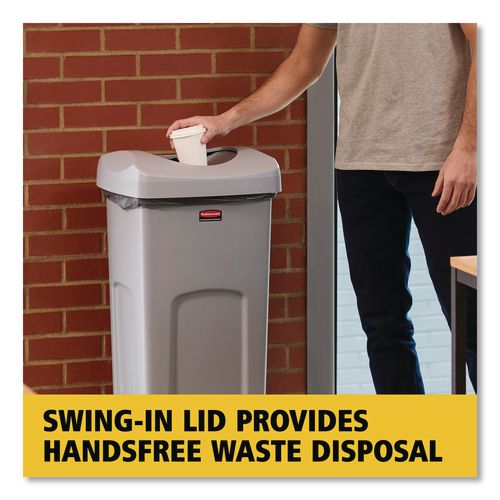 Image of Rubbermaid® Commercial 2143862 Universal Square Trash Can with Swing Lid, 23 gal, Plastic, Gray