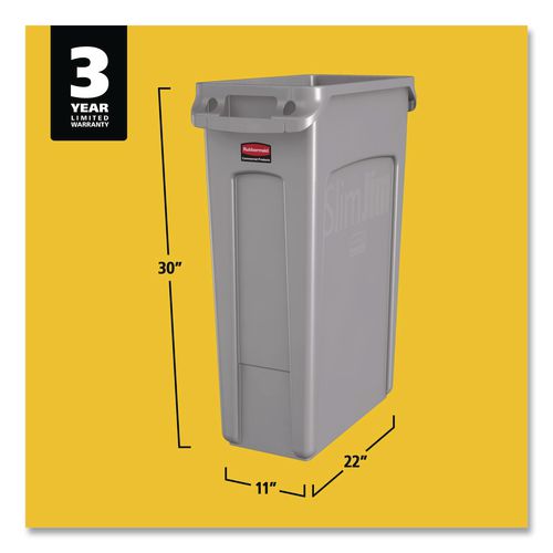 Image of Rubbermaid® Commercial FG354060GRAY Slim Jim with Venting Channels, 23 gal, Plastic, Gray