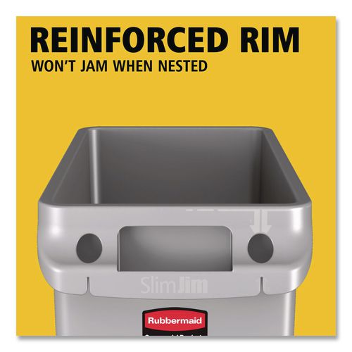 Image of Rubbermaid® Commercial FG354060GRAY Slim Jim with Venting Channels, 23 gal, Plastic, Gray