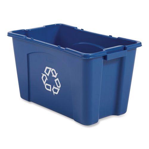 Image of Rubbermaid® Commercial FG571873BLUE Stacking Recycle Bin, 18 gal, Polyethylene, Blue