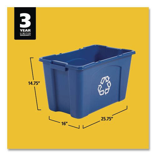 Image of Rubbermaid® Commercial FG571873BLUE Stacking Recycle Bin, 18 gal, Polyethylene, Blue