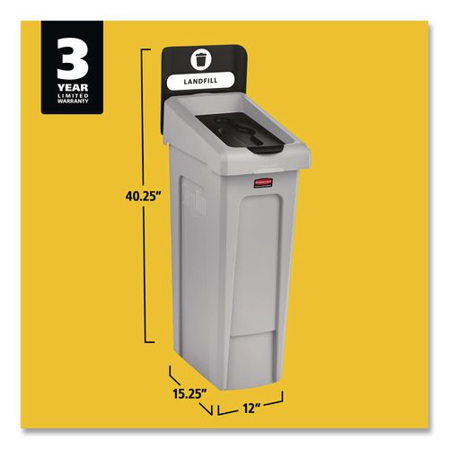 Image of Rubbermaid® Commercial 2185053 Slim Jim Recycling Station Kit, 1-Stream Landfill, 23 gal, Plastic, Gray/Black