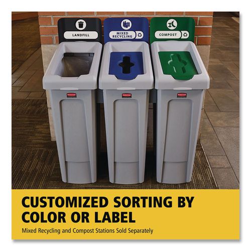 Image of Rubbermaid® Commercial 2185053 Slim Jim Recycling Station Kit, 1-Stream Landfill, 23 gal, Plastic, Gray/Black