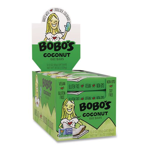 Image of Bobo's BBO00050 Oatmeal Bars, Coconut, 3 oz Individually Wrapped, 12/Box