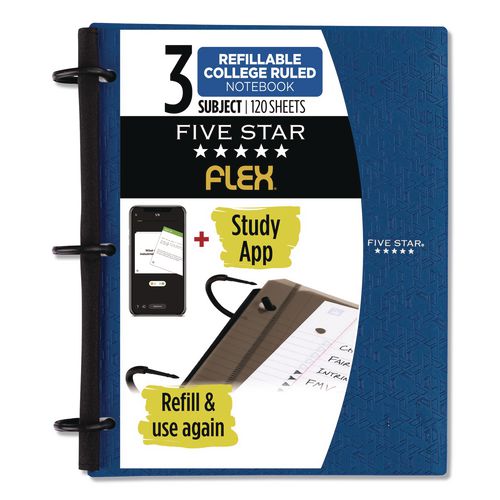 Image of Five Star® 08126 FLEX Notebinder, 1" TechLock Rings, 3-Subject, Medium/College Rule, Randomly Assorted Cover Colors, (120) 11 x 8.5 Sheets