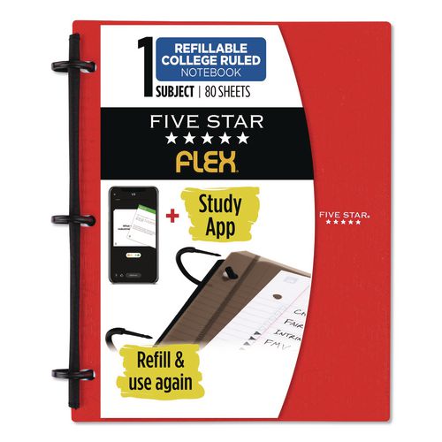 Image of Five Star® 08120 FLEX Notebinder, 1/2" TechLock Rings, 1-Subject, Medium/College Rule, Randomly Assorted Cover Colors, (80) 11 x 8.5 Sheets