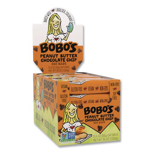 Image of Bobo's BBO00172 Oatmeal Bars, Peanut Butter Chocolate Chip, 3 oz Individually Wrapped, 12/Box
