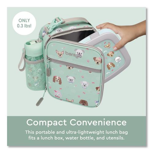 Image of bentgo® BGKDBG-PPY Kids Insulated Lunch Tote, Puppy Love Theme, 7.3" x 3.5" x 9.5", Mint Green/Multicolor