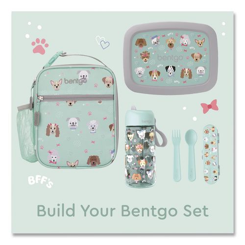 Image of bentgo® BGKDBG-PPY Kids Insulated Lunch Tote, Puppy Love Theme, 7.3" x 3.5" x 9.5", Mint Green/Multicolor