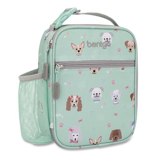 Image of bentgo® BGKDBG-PPY Kids Insulated Lunch Tote, Puppy Love Theme, 7.3" x 3.5" x 9.5", Mint Green/Multicolor