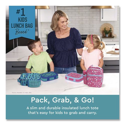 Image of bentgo® BGKDBG-SHK Kids Insulated Lunch Tote, Sharks Theme, 7.3" x 3.5" x 9.5", Turquoise/Blue
