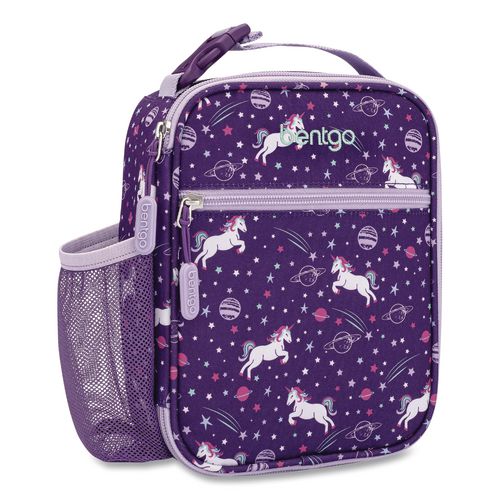 Image of bentgo® BGKDBG-UNI Kids Insulated Lunch Tote, Unicorns Theme, 7.3" x 3.5" x 9.5", Purple/Multicolor