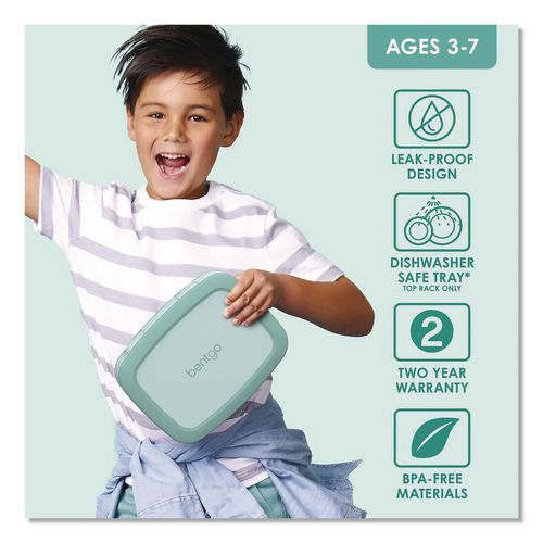 Image of bentgo® BGOKIDS-SF Kids Five-Compartment Bento Box, 8.5" x 6.5" x 2", Seafoam Green