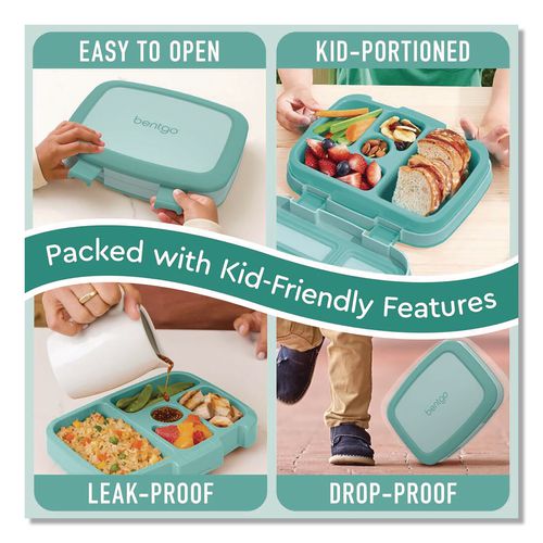 Image of bentgo® BGOKIDS-SF Kids Five-Compartment Bento Box, 8.5" x 6.5" x 2", Seafoam Green