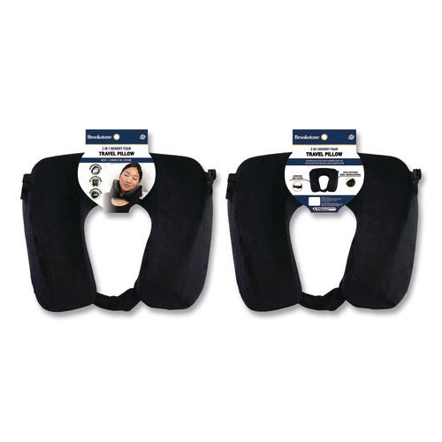 Image of Brookstone® BNPM0002 Memory Foam Fleece Travel Pillow, One Size Fits Most, 9.84 x 4.1 x 9, Black