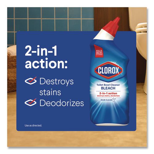 Image of Clorox® 30924 Disinfecting Toilet Bowl Cleaner with Bleach, Rain Clean Scent, 24 oz Bottle, 2/Pack, 6 Packs/Carton
