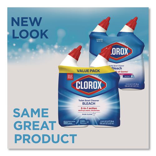 Image of Clorox® 30924 Disinfecting Toilet Bowl Cleaner with Bleach, Rain Clean Scent, 24 oz Bottle, 2/Pack, 6 Packs/Carton