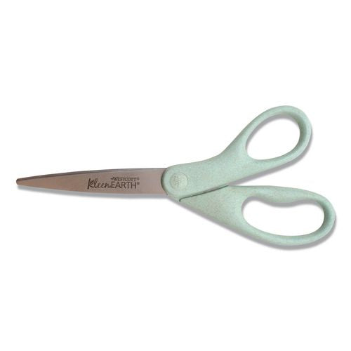 Image of Westcott® 17350 KleenEarth Rice Husk Scissors, Pointed Tip, 8" Long, Straight Sage Blue Handle